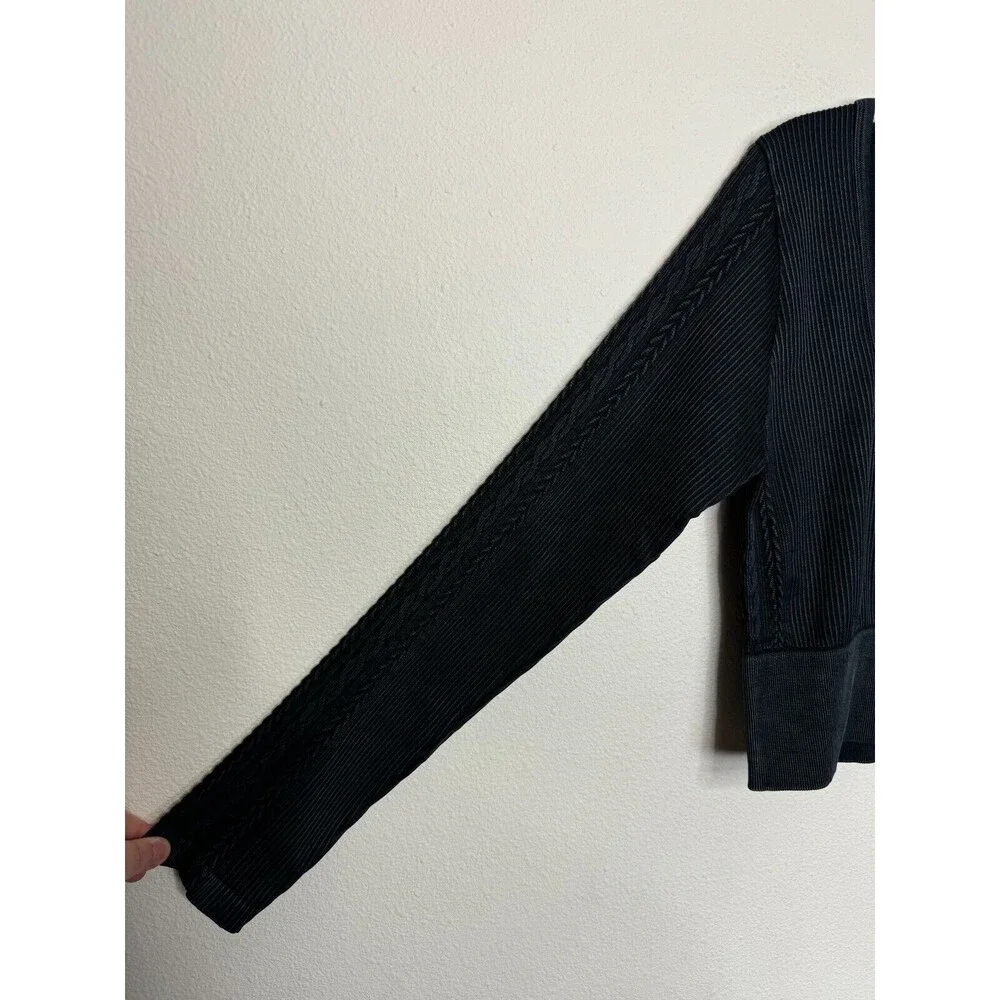 OFFLINE Aerie Seamless Cable Cropped Top XL Black Acid Wash Ribbed Square Neck